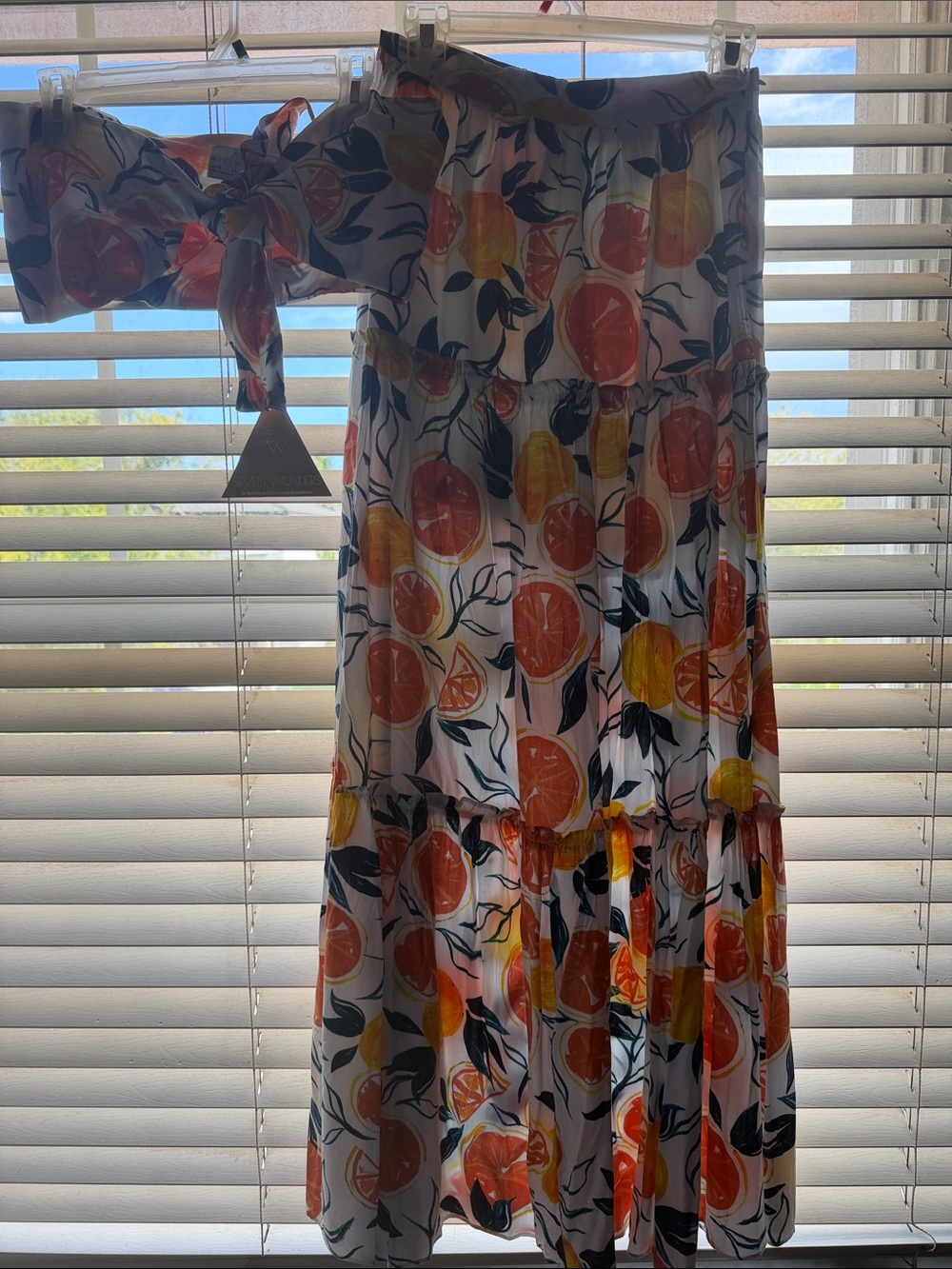 Strapless Citrus Print 2 Piece Set - White/Orange